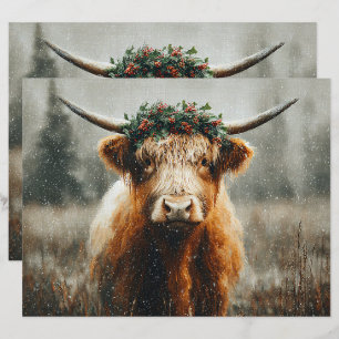 Papier scrapbook de vache highland avec couronne d