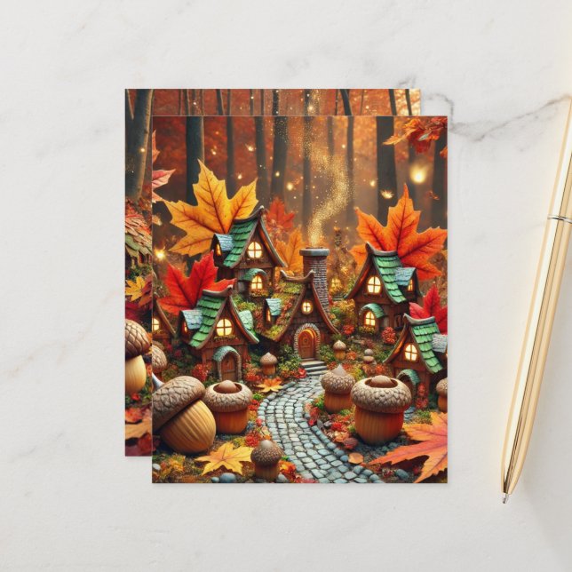 Papier scrapbook de village de fée automnal fantai (Devant/Arrière en situation)
