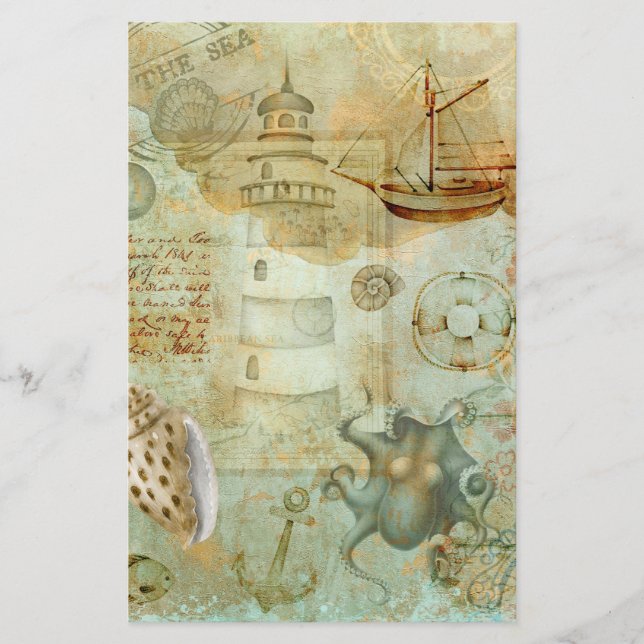 Papier scrapbook découpage vintage vie océanique (Devant)