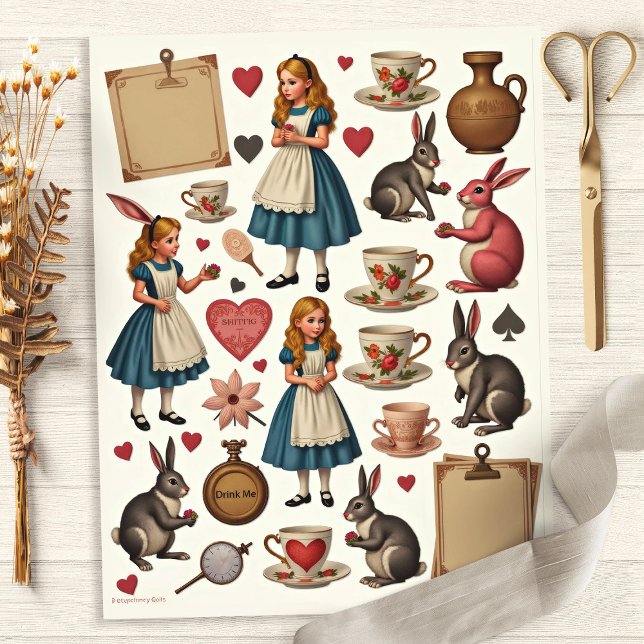 Papier scrapbook découpé vintage Alice (Créateur téléchargé)