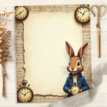 Papier scrapbook du Lapin Alice et des montres de 
