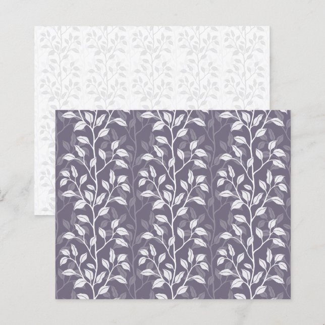 Papier scrapbook Feuilles botaniques violet foncé (Devant / Derrière)