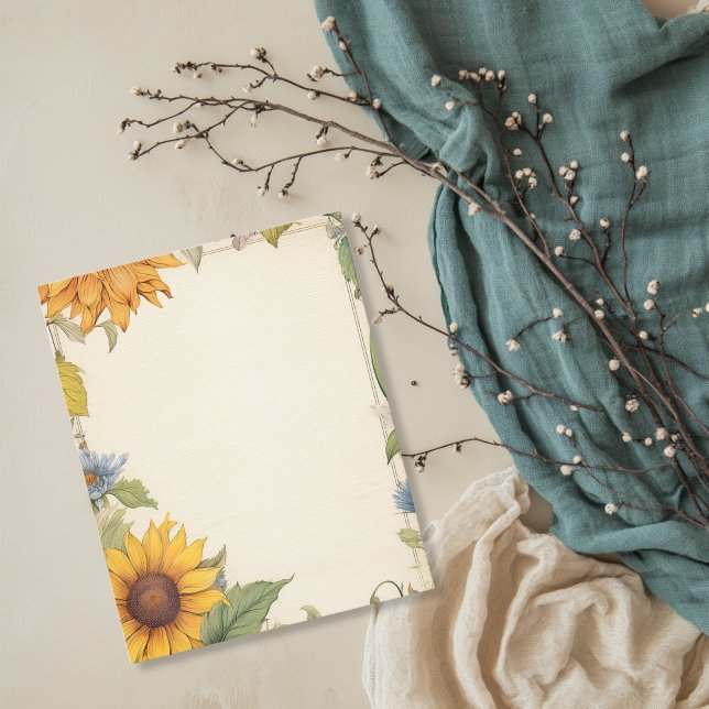 Papier scrapbook Fleur de Tournesol Jaune Vintage (Créateur téléchargé)