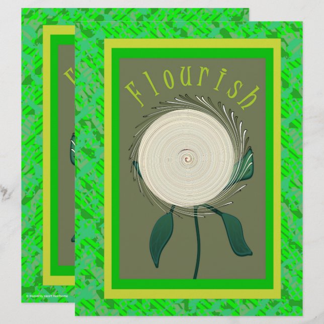 Papier scrapbook fleur verte Flourish 2 faces (Devant / Derrière)