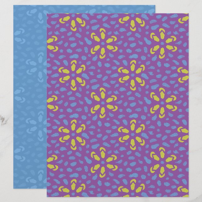 Papier scrapbook Fleurs Tongs (Devant / Derrière)