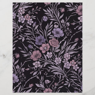 Papier scrapbook Fleurs Violettes Crâne Gothique