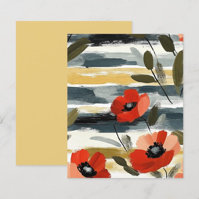 Papier scrapbook floral abstrait rouge coquelicot (Devant / Derrière)
