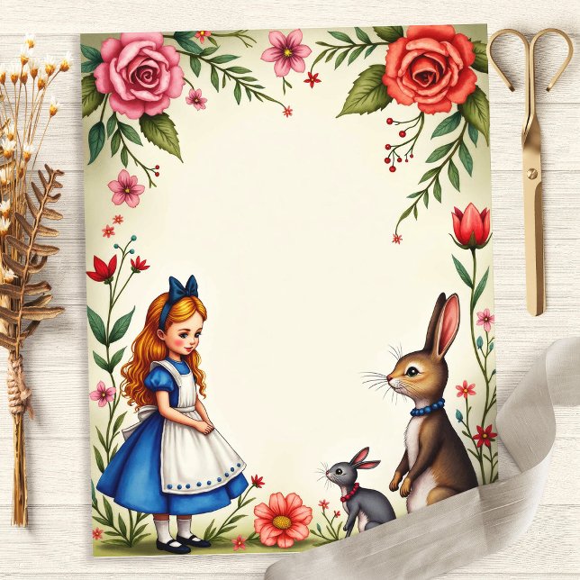 Papier scrapbook floral Alice et Lapins (Créateur téléchargé)