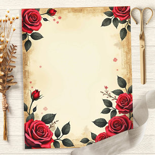 Papier scrapbook floral aux roses rouges vintage