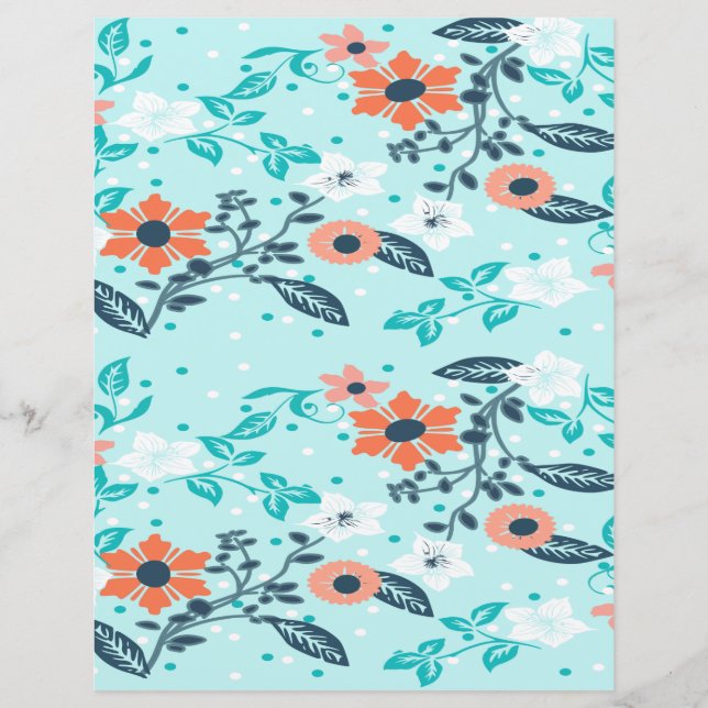 Papier scrapbook floral orange et bleu (Devant)