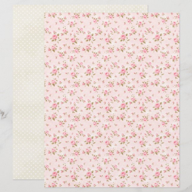 Papier scrapbook floral Rose Coquette vintage (Devant / Derrière)