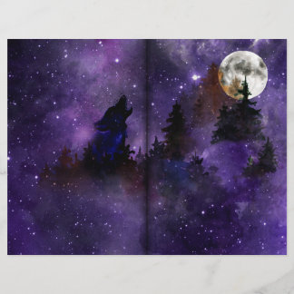 Papier scrapbook Forêt Loup Mystique et Lune