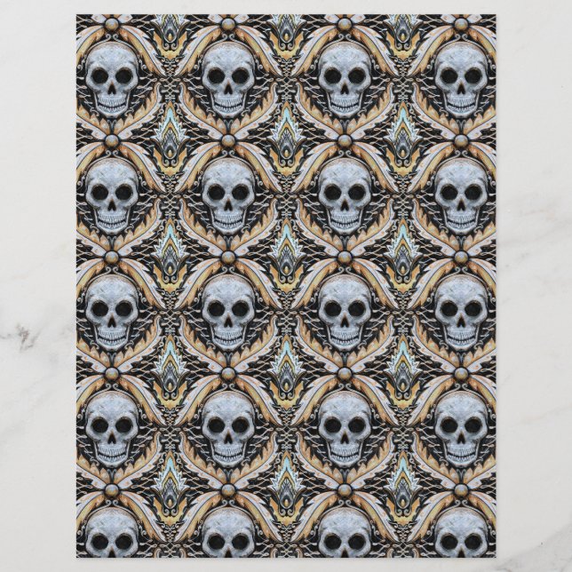 papier scrapbook Halloween crâne élégant damassé (Devant)