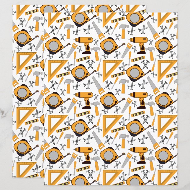 Papier Scrapbook Handyman en Jaune (Devant / Derrière)