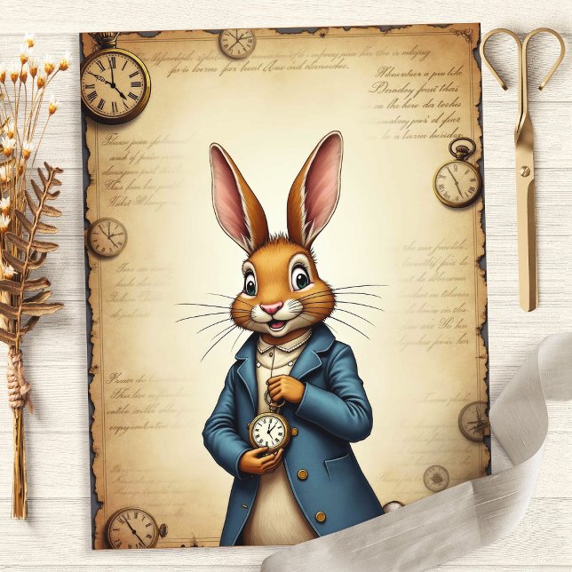 Papier scrapbook Montre de poche Alice Lapin (Créateur téléchargé)