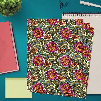 Papier scrapbook motif artistique fleurs de jardin