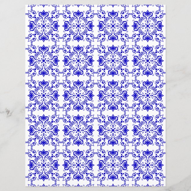 Papier scrapbook motif bleu blanc Azulejo A01 (Devant)