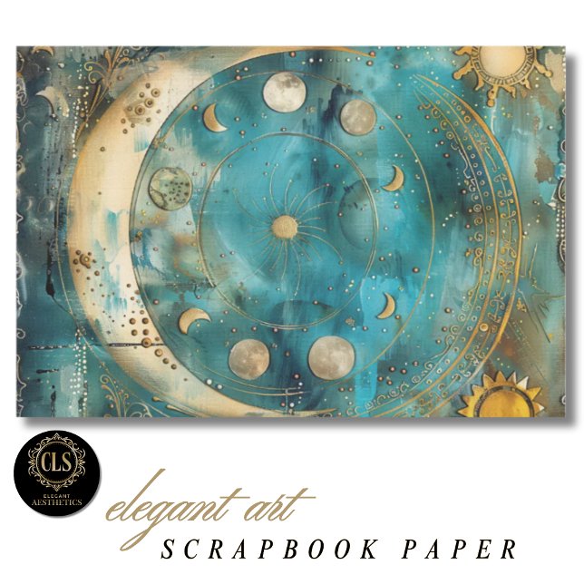 Papier scrapbook motif céleste Soleil et Lune (Scrapbook Paper – Magical Celestial Pattern)