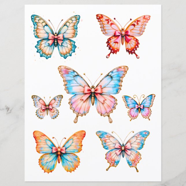Papier scrapbook orné de papillons vintage (Devant)