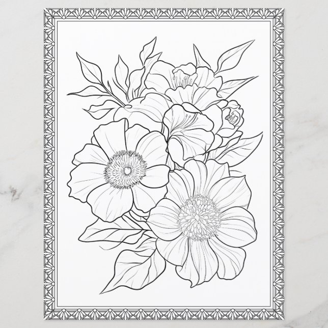 Papier scrapbook Page de coloriage floral élégant (Devant)