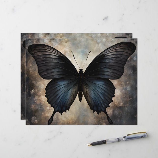 Papier scrapbook Papillon Gothique Noir (Devant/Arrière en situation)