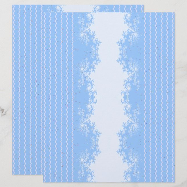 Papier scrapbook pastel bleu fractal Noël (Devant / Derrière)
