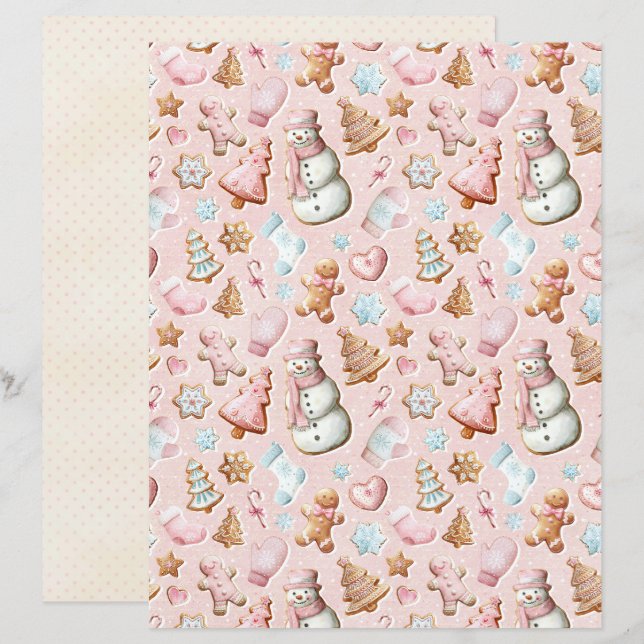 Papier scrapbook pastel doux Noël rose (Devant / Derrière)