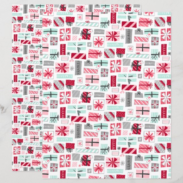 Papier scrapbook pour cadeaux de Noël Mint et Roug (Devant / Derrière)