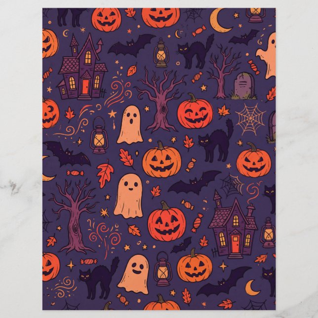 Papier scrapbook pour Halloween Citrouilles Fantôm (Devant)