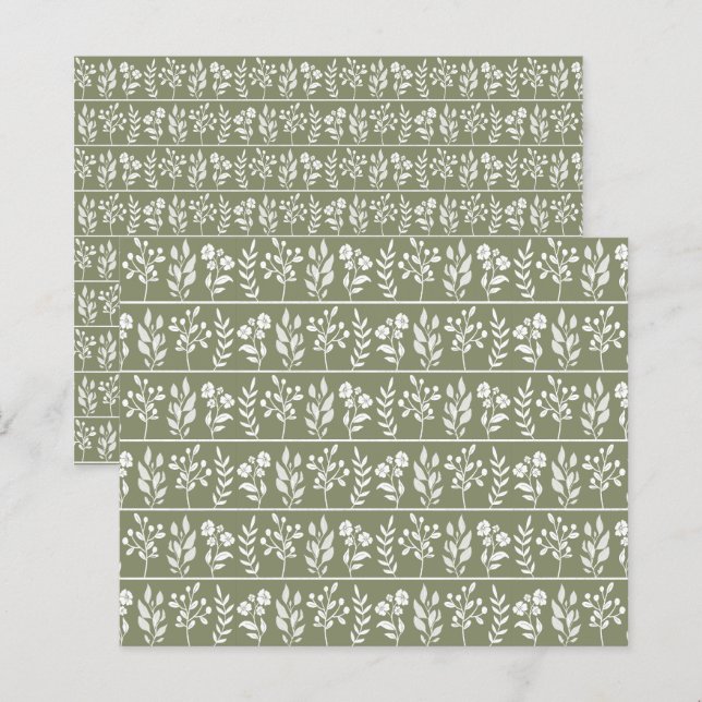 Papier scrapbook vert olive Herbier botanique (Devant / Derrière)