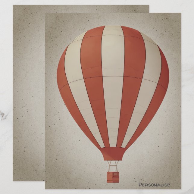 Papier scrapbook Vintage Montgolfière Rouge Blanc (Devant / Derrière)