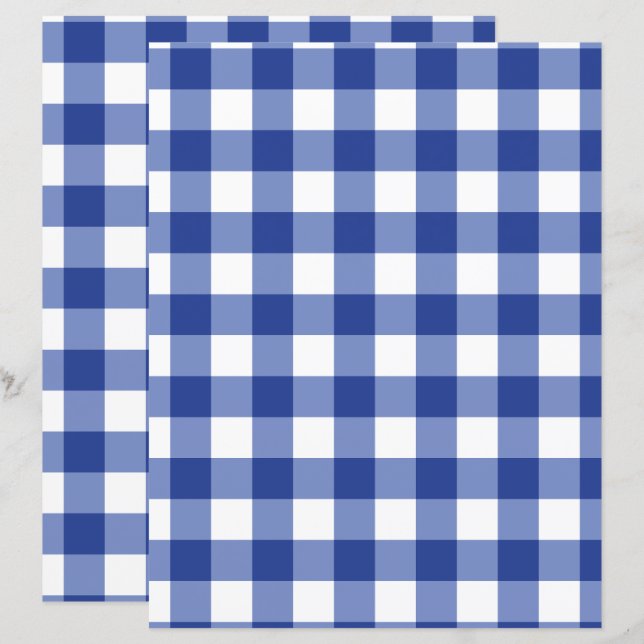 Papier scrapbooking à carreaux gingham bleu moyen (Devant / Derrière)