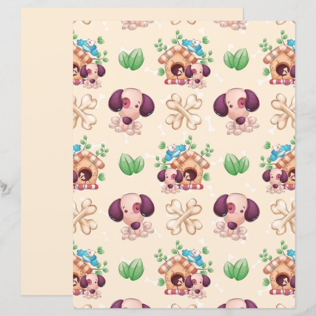 Papier scrapbooking à motif de chien adorable (Devant / Derrière)