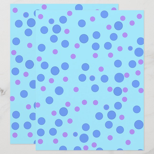 Papier scrapbooking à pois bleus et lavande (Devant / Derrière)