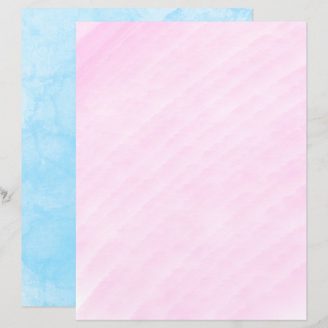 Papier scrapbooking bleu Vénétie stuc rose (Devant / Derrière)