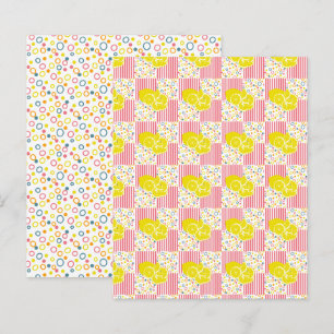Papier scrapbooking Citrons Jaunes Rayures Roses