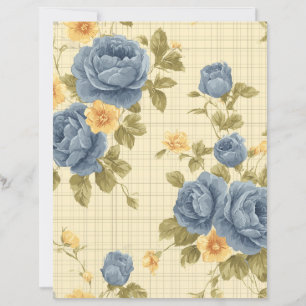 Papier scrapbooking fleurs roses jaunes bleues vin