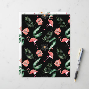 Papier scrapbooking Fleurs tropicales et flamants
