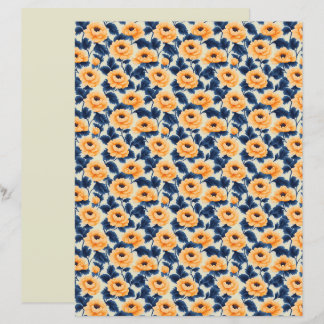 Papier scrapbooking floral coquelicot jaune