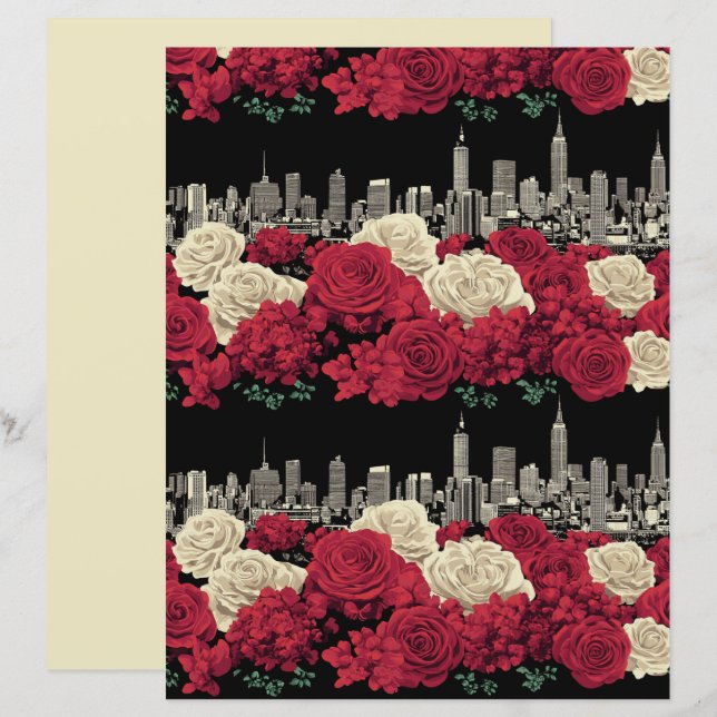 Papier scrapbooking floral rose rouge (Devant / Derrière)