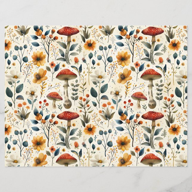 papier scrapbooking motif automnal de champignons  (Devant)