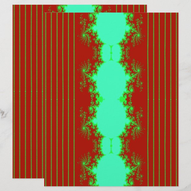 Papier scrapbooking Noël Fractal Rouge & Vert (Devant / Derrière)