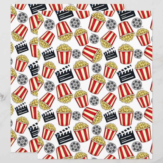 Papier scrapbooking pour soirée cinéma (Devant / Derrière)