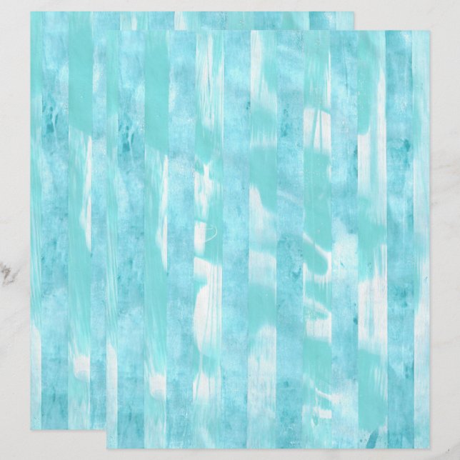 Papier scrapbooking sarcelle et turquoise à rayure (Devant / Derrière)