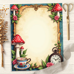 Papier scrapbooking Tasse Champignons Alice Wonder