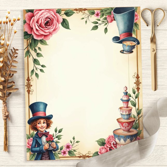 Papier scrapbooking Tasses à thé Alice Chapelier F (Créateur téléchargé)