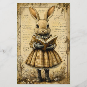 Papier scrapbooking vintage lapin et livre à lire
