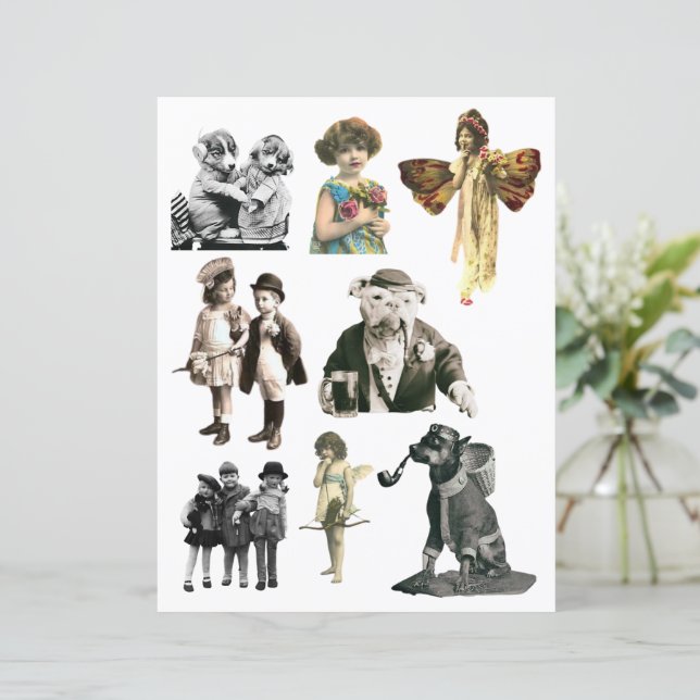 Papier scrapbooking vintage pour enfants et chiens (Debout devant)