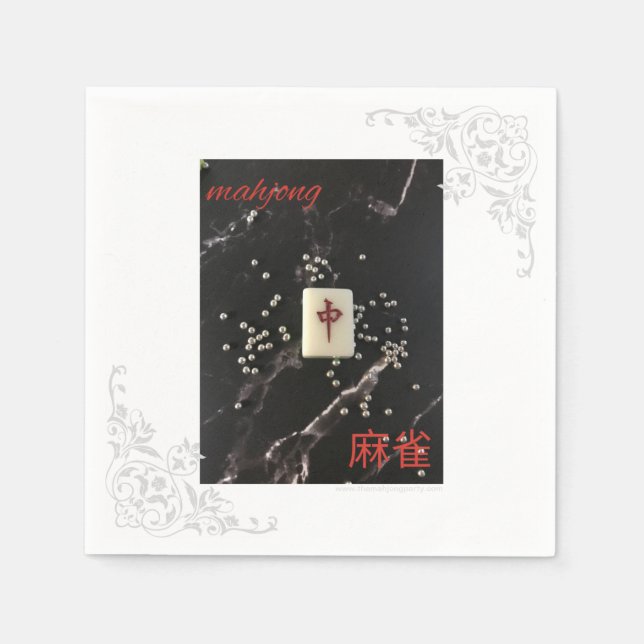 Papier serviette asiatique en mahjong avec le Dragon Roug (Devant)