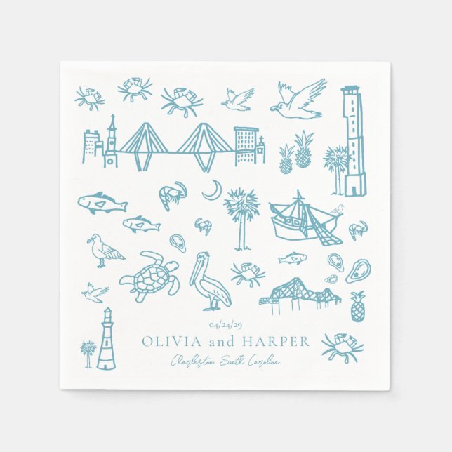 Papier Serviette Charleston Toile en bleu (Devant)